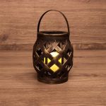 Фонарь декоративный со свечкой плетеный корпус бронза 14х14х16.5см тепл. бел. NEON-NIGHT 513-055