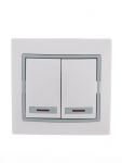 Выключатель 2-кл. СП Mira 10А IP20 с подсветкой с сер. вставкой бел. LEZARD 701-0215-112