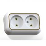 Розетка 2-м ОП Валентина РА10-382 10А IP20 бел./зол. Кунцево 5417 Розетка 2-м ОП Валентина РА10-382 10А IP20 бел./зол. Кунцево 5417