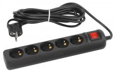 Удлинитель электрический UX-5es-5m-B с заземлением с выключателем 5 розеток 5м ПВС 3х0.75мм2 10А черн. Эра Б0057732 Удлинитель электрический UX-5es-5m-B с заземлением с выключателем 5 розеток 5м ПВС 3х0.75мм2 10А черн. Эра Б0057732