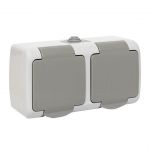 Розетка 2-м ОП Мурманск 16А IP54 с заземл. защ. шторки с крышкой сер. EKF EFR16-129-30-54 Розетка 2-м ОП Мурманск 16А IP54 с заземл. защ. шторки с крышкой сер. EKF EFR16-129-30-54