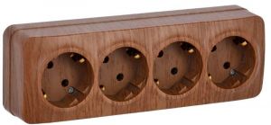 Розетка 4-м ОП GLORY РС24-3-ХД 16А с заземл. дуб IEK ERH41-K24-16